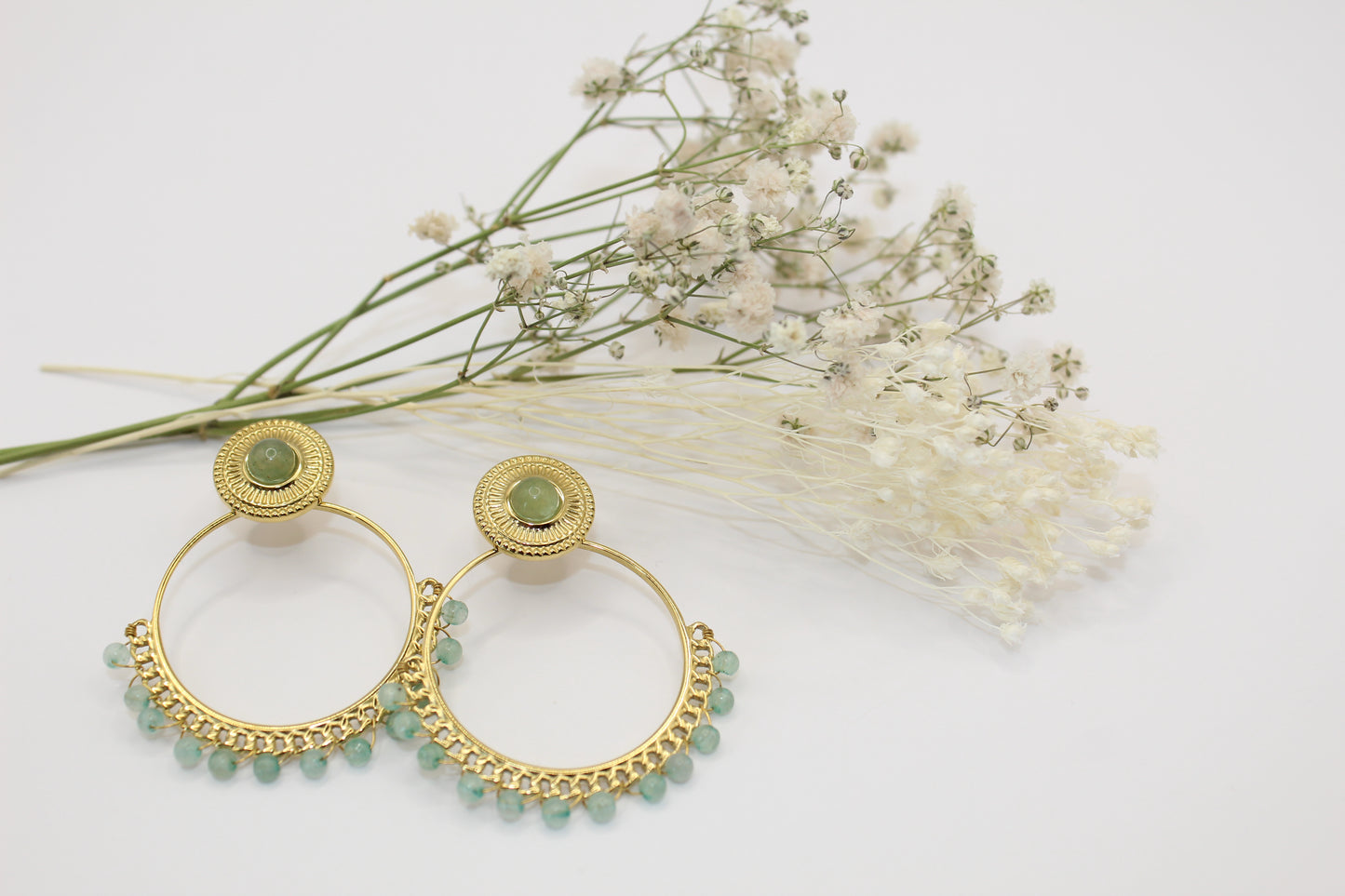 Boucles d'oreilles anneau vert